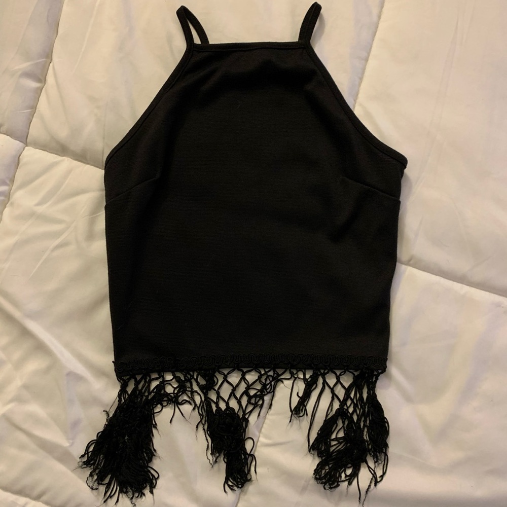 Charlotte Russe Black Fringe Bottom Crop Top